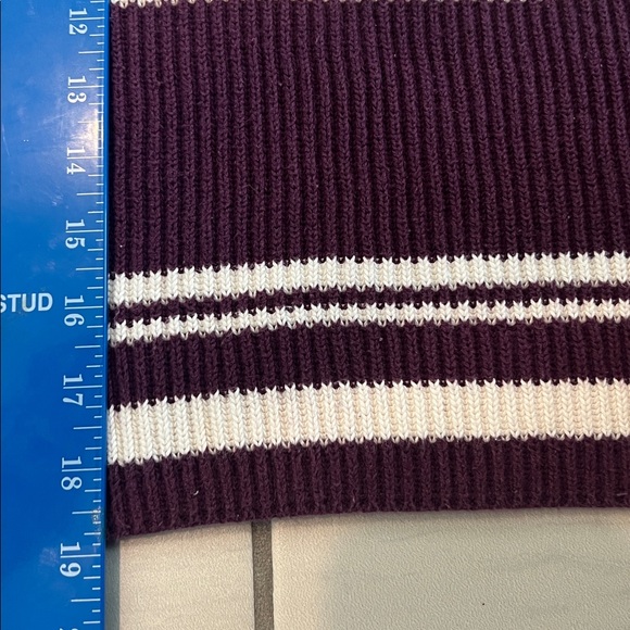 LA Hearts Cropped Crew Neck Merlot and White Stripe Cotton Sweater - Size M - Picture 6 of 8